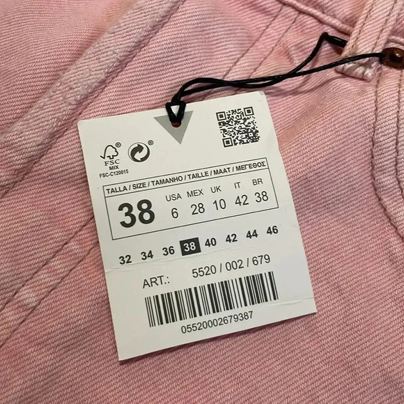 Zara Denim Shorts Light Pink High rise Side slit Button fly Raw hem Size 6 NWT - Picture 3 of 11